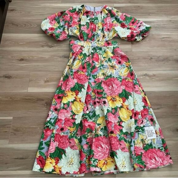 ASOS EDITION Puff Sleeve Cut Out Back Dress in Pink Floral 6